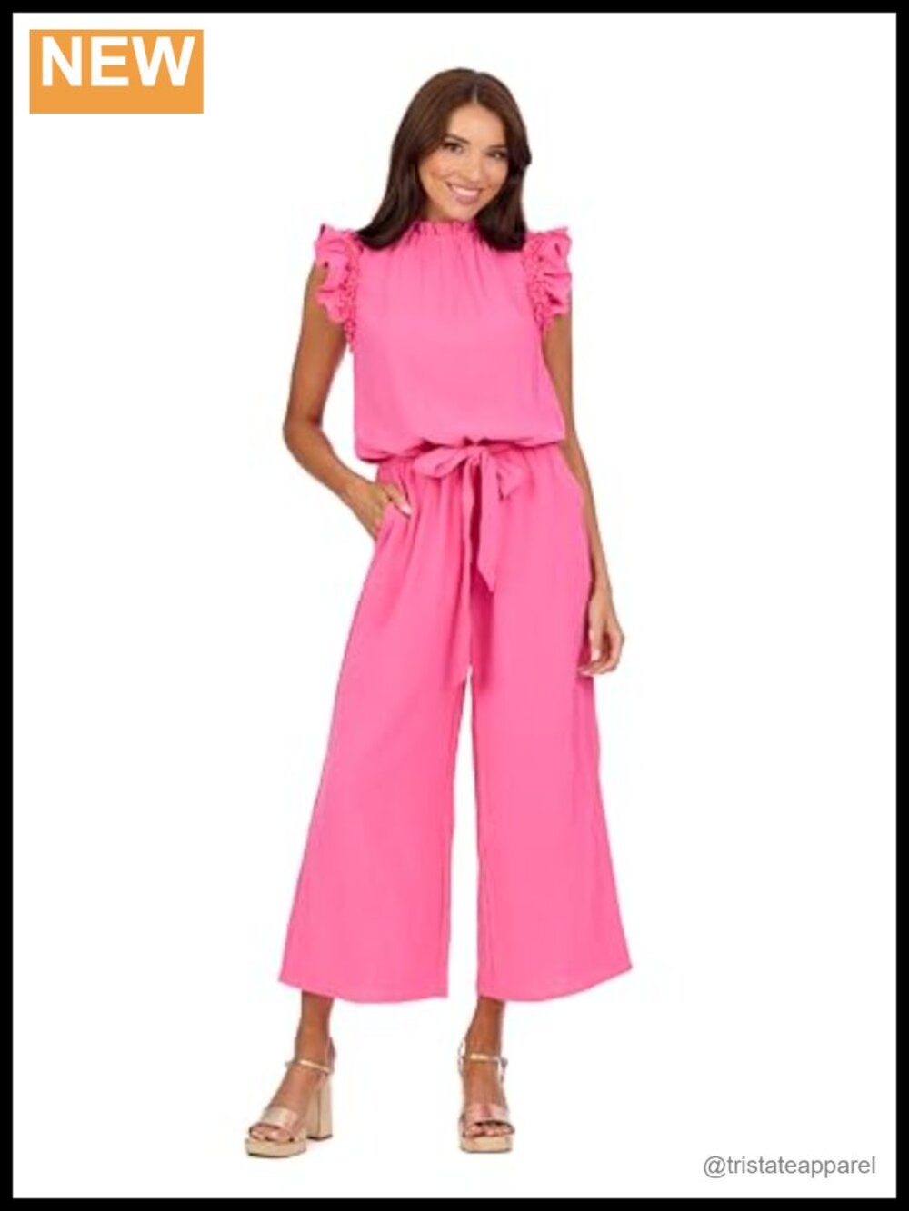 Textured Wide-Leg Jumpsuit with Flutter Sleeves & Waist Tie